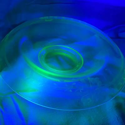 Vintage Green Uranium Depression Glass Console Bowl