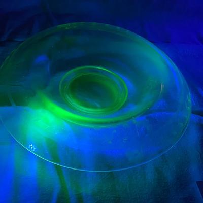 Vintage Green Uranium Depression Glass Console Bowl