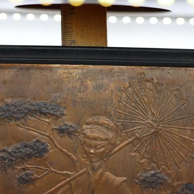 Two Vintage Oriental Raised Copper Musician Wall Art (2)