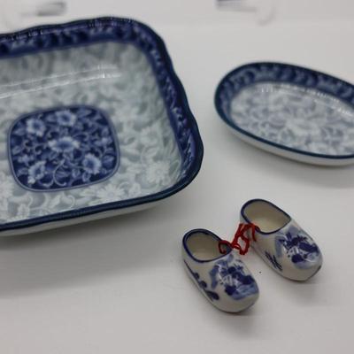 Mini Delft Porcelain Shoes, Blue & White Porcelain Dishes