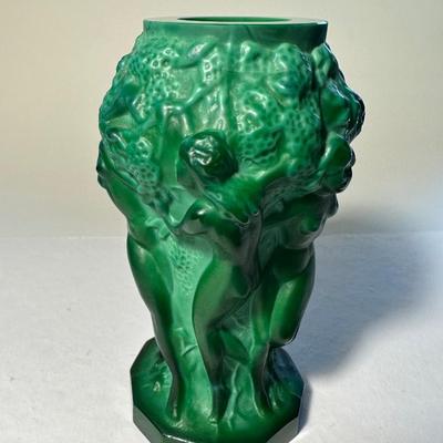 Czech Malachite Glass Schlevogt Grape Harvest Vase C1930
