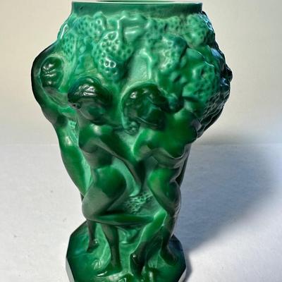 Czech Malachite Glass Schlevogt Grape Harvest Vase C1930