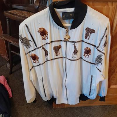 Women's Black jean jacket, embroidered african animals Jacket and blue suede like jacket