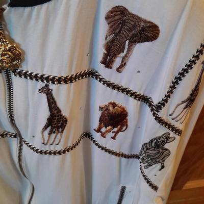 Women's Black jean jacket, embroidered african animals Jacket and blue suede like jacket