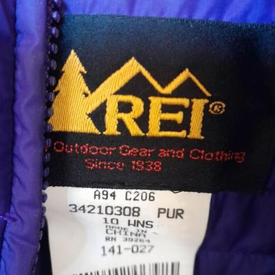 REI Down purple Ladies coat and a black Reaction vest