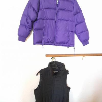 REI Down purple Ladies coat and a black Reaction vest