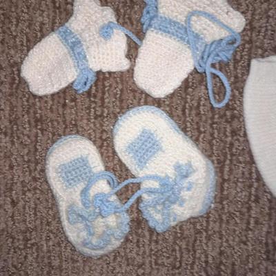 Vintage crochet baby bonnets and booties