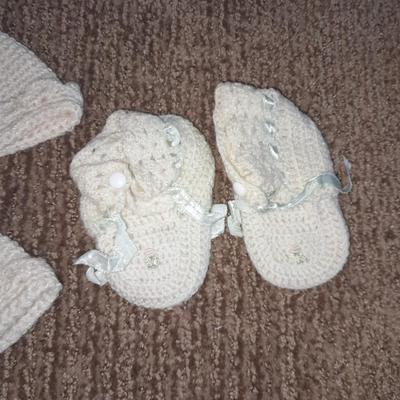 Vintage crochet baby bonnets and booties