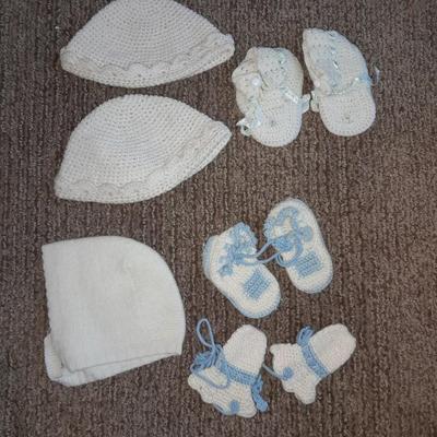Vintage crochet baby bonnets and booties