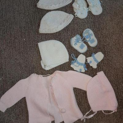 Vintage crochet baby bonnets and booties