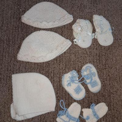 Vintage crochet baby bonnets and booties