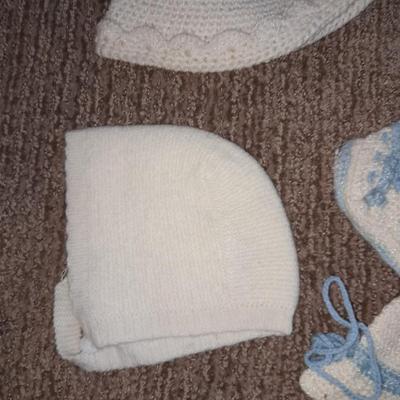 Vintage crochet baby bonnets and booties
