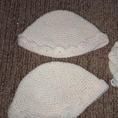 Vintage crochet baby bonnets and booties