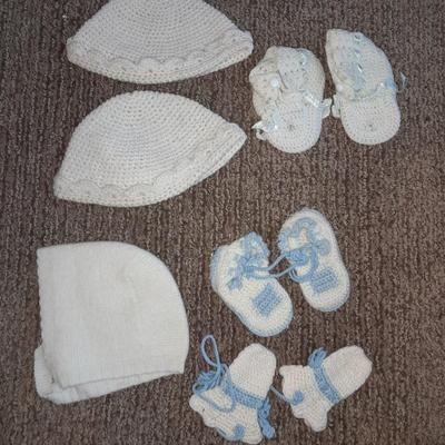Vintage crochet baby bonnets and booties