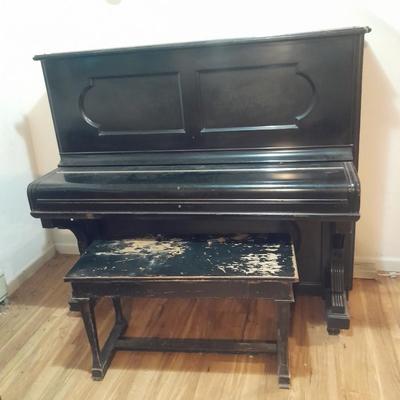 Antique Steinway & Sons, New York, Ebonized Wood Upright Piano, 1876