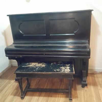 Antique Steinway & Sons, New York, Ebonized Wood Upright Piano, 1876