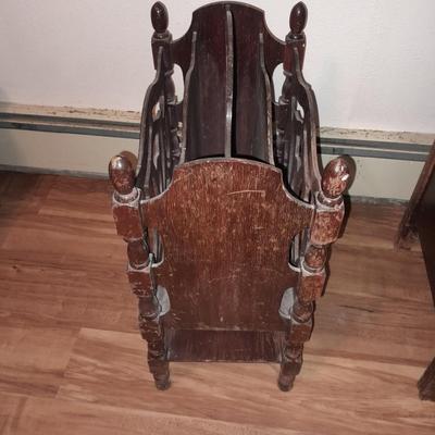Antique solid wood Mid Century wooden magazine rack
