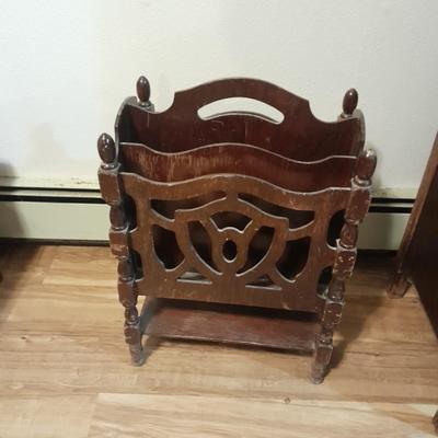 Antique solid wood Mid Century wooden magazine rack