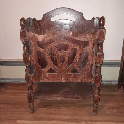 Antique solid wood Mid Century wooden magazine rack