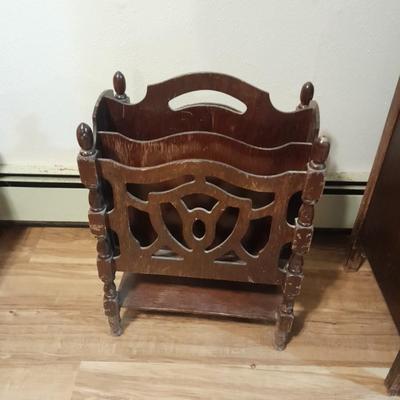 Antique solid wood Mid Century wooden magazine rack