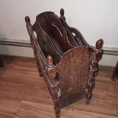 Antique solid wood Mid Century wooden magazine rack