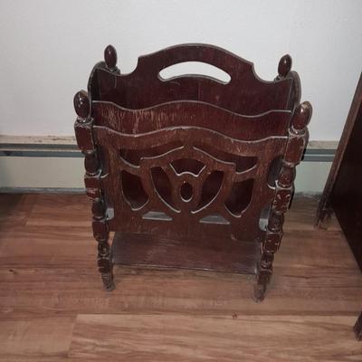 Antique solid wood Mid Century wooden magazine rack