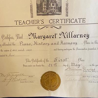1909 Teachers Certificate