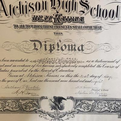 1908 Atchison High School Diploma