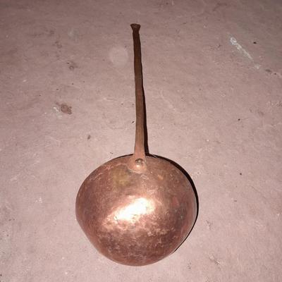 Vintage Copper Cachepot or Bucket with Handle and copper ladle