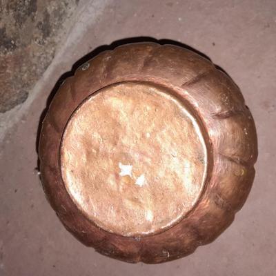 Vintage Copper Cachepot or Bucket with Handle and copper ladle