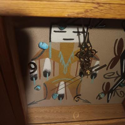 Signed Big Thunder Navaho sand art clock with turquoise stones.