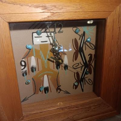Signed Big Thunder Navaho sand art clock with turquoise stones.