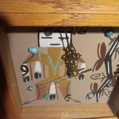 Signed Big Thunder Navaho sand art clock with turquoise stones.