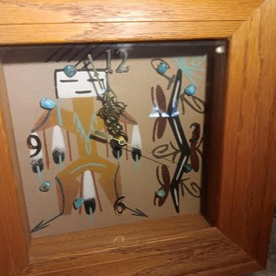 Signed Big Thunder Navaho sand art clock with turquoise stones.