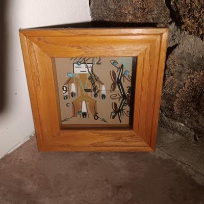 Signed Big Thunder Navaho sand art clock with turquoise stones.