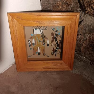Signed Big Thunder Navaho sand art clock with turquoise stones.