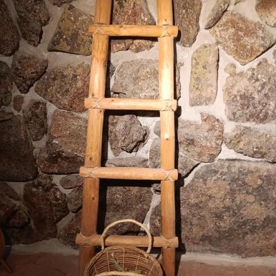 48" Vintage Native American Wooden Southwest Santa Fe Kiva style Ladder Rustic rug / blanket ladder