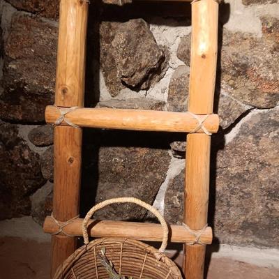 48" Vintage Native American Wooden Southwest Santa Fe Kiva style Ladder Rustic rug / blanket ladder