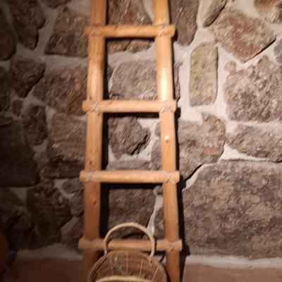 48" Vintage Native American Wooden Southwest Santa Fe Kiva style Ladder Rustic rug / blanket ladder