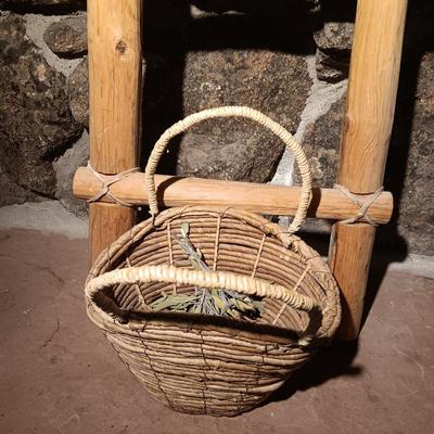 48" Vintage Native American Wooden Southwest Santa Fe Kiva style Ladder Rustic rug / blanket ladder
