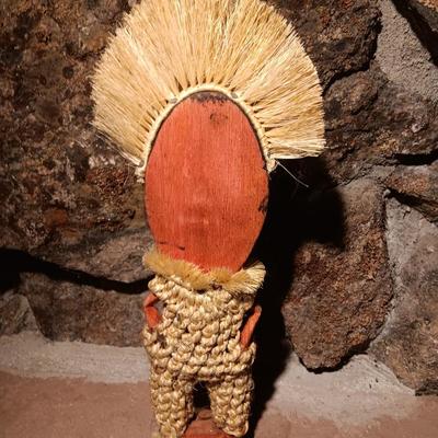 Signed Ancestral Spirit South African Teak Wood Carved Statue Man with Necklace
