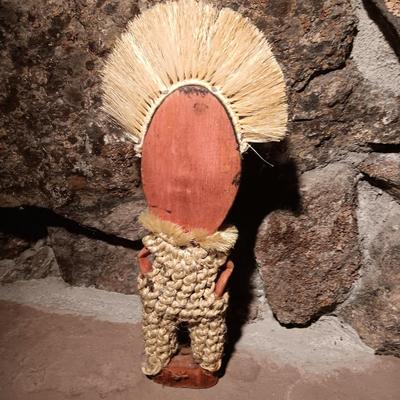 Signed Ancestral Spirit South African Teak Wood Carved Statue Man with Necklace