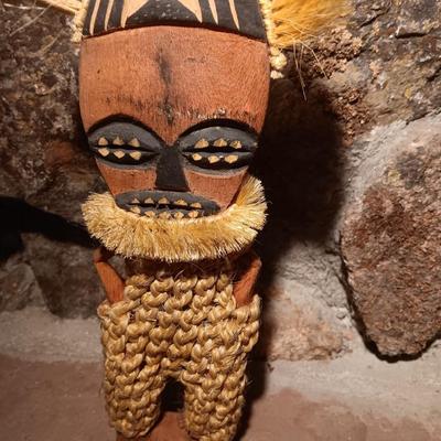 Signed Ancestral Spirit South African Teak Wood Carved Statue Man with Necklace