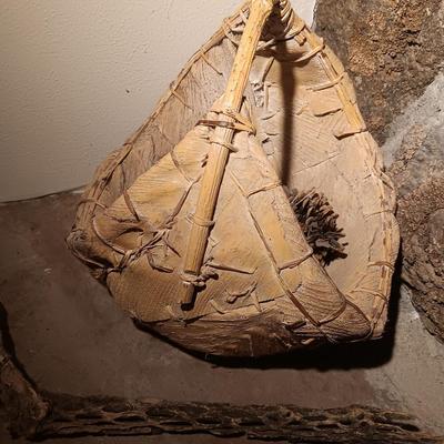 Vintage American Indian homemade large and small basket Bark / lite wood with antler and more