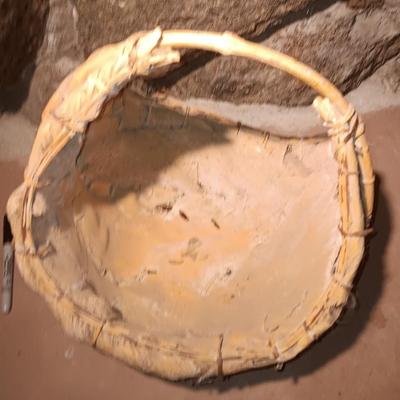 Vintage American Indian homemade large and small basket Bark / lite wood with antler and more