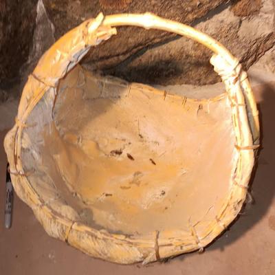 Vintage American Indian homemade large and small basket Bark / lite wood with antler and more