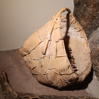 Vintage American Indian homemade large and small basket Bark / lite wood with antler and more