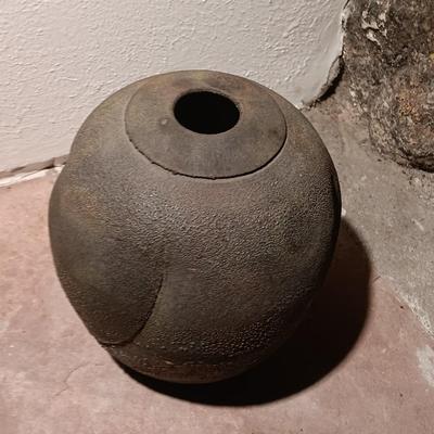 Vintage pottery vase moon jar shaped Signed on base.
