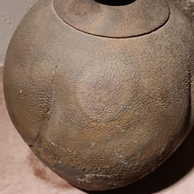Vintage pottery vase moon jar shaped Signed on base.