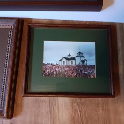 Three framed photographs one of fort Collins, Colorado skyline